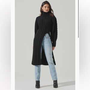 ASTR the Label Evangelina Cable Stitch Maxi Turtleneck Sweater - Black - Size XS